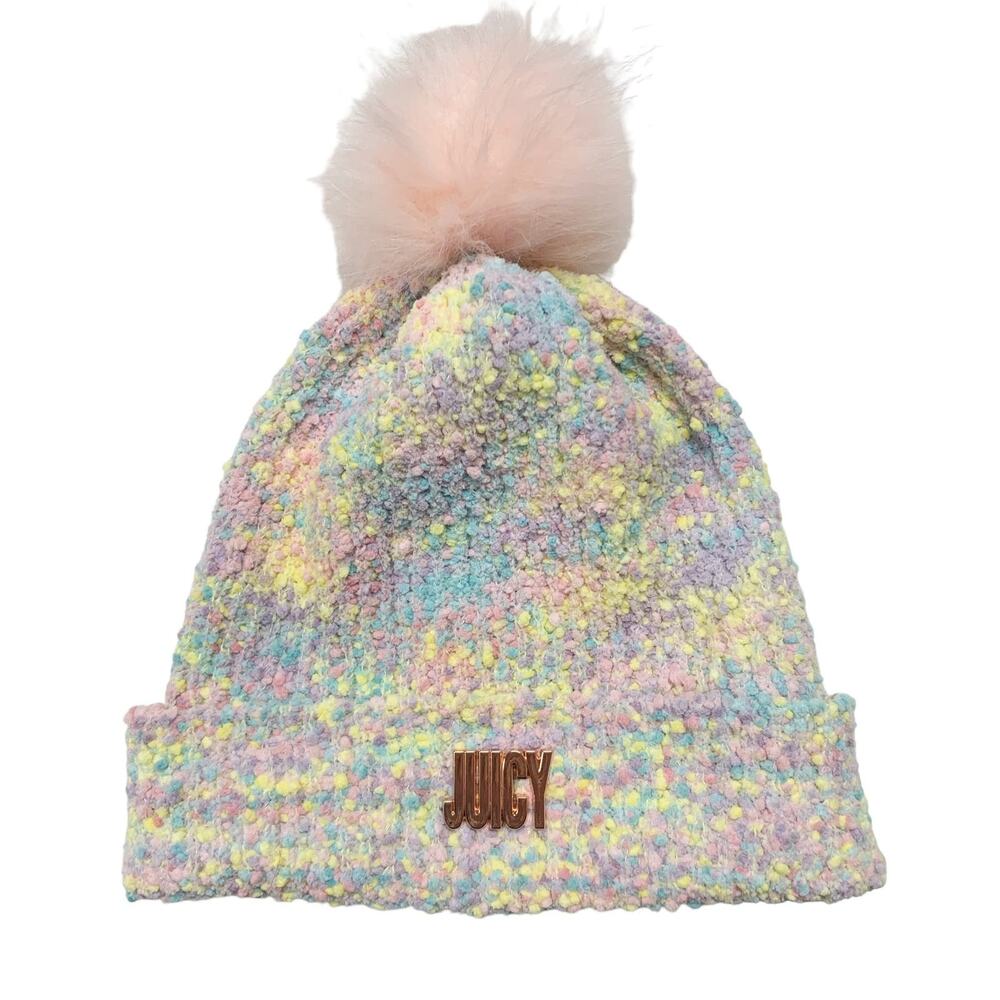 Juicy Couture Womens OS Pastel Colorful Pom Pom Beanie